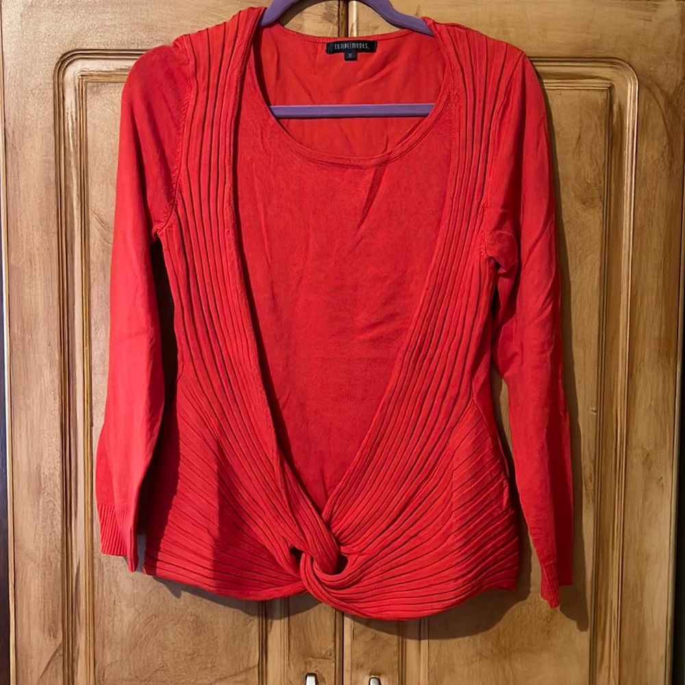 Red Long-Sleeve Twist-Knot Top Sweater